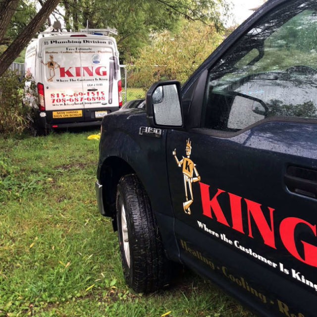King Heating, Cooling & Plumbing is repairing a customer's HVAC and plumbing.